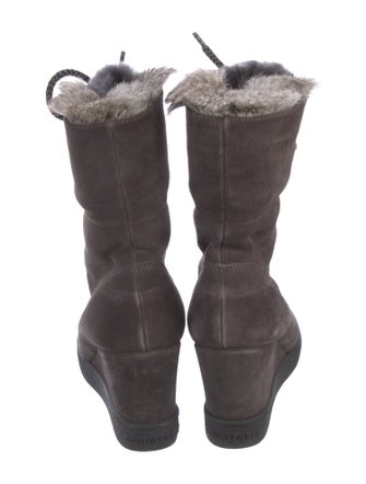 Aquatalia Suede Fur Trim Lace-Up Boots