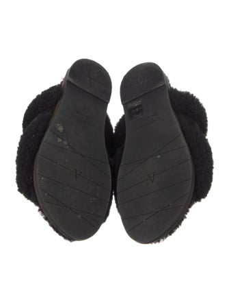 Aquatalia Shearling Leather Trim Embellishment Slides