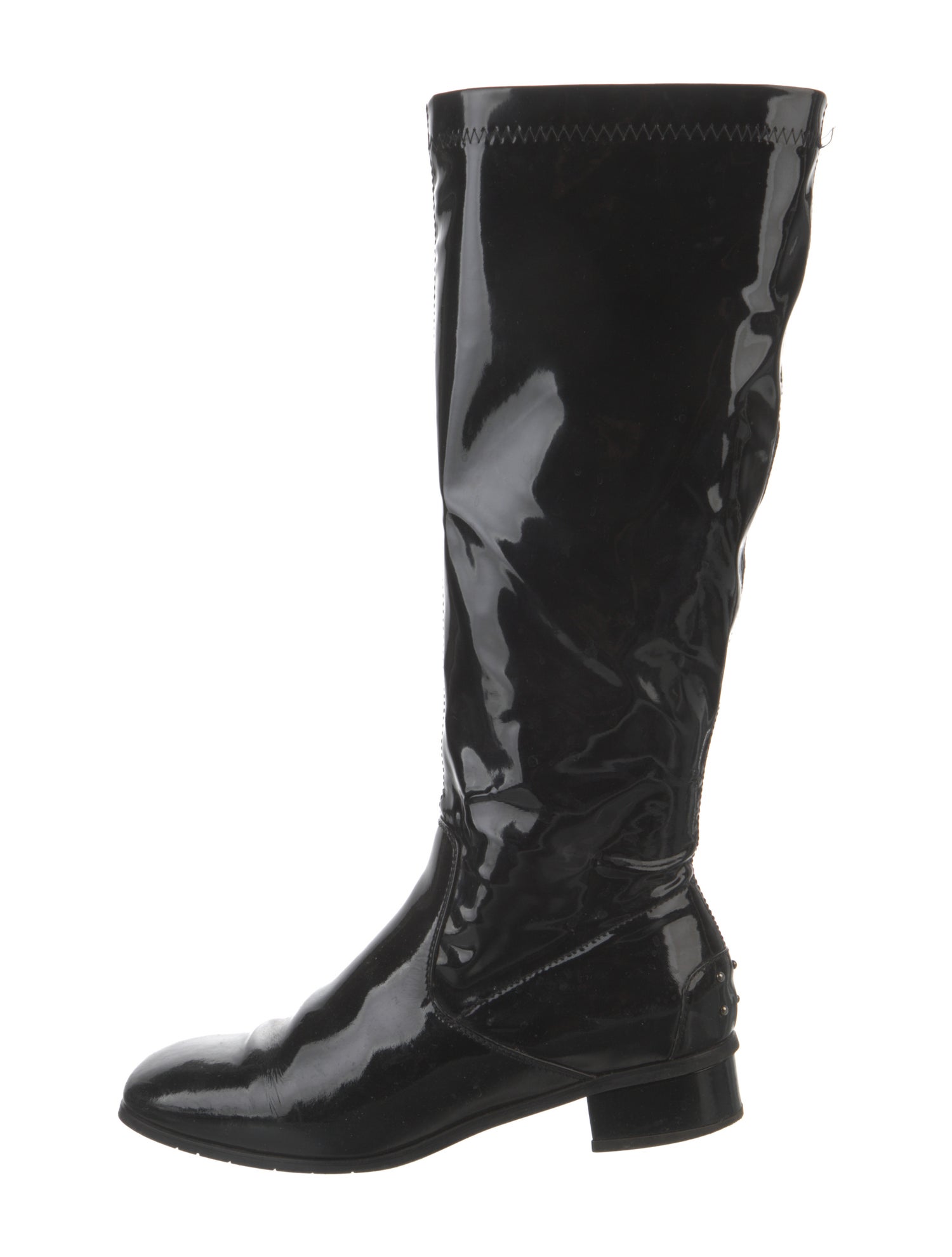 Aquatalia Patent Leather Studded Accents Riding Boots