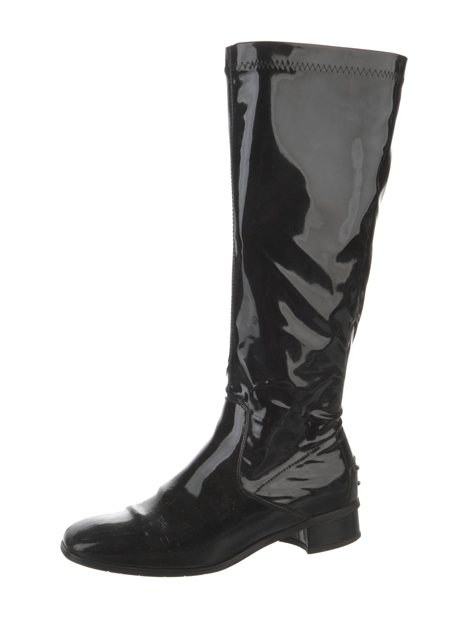 Aquatalia Patent Leather Studded Accents Riding Boots