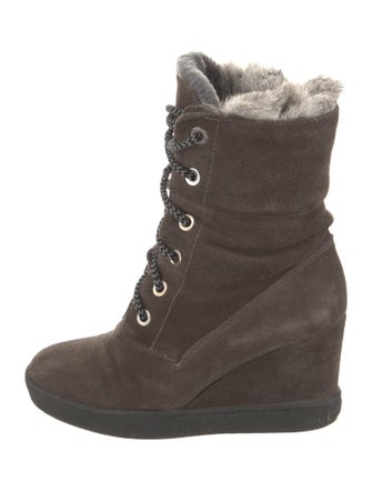 Aquatalia Suede Fur Trim Lace-Up Boots