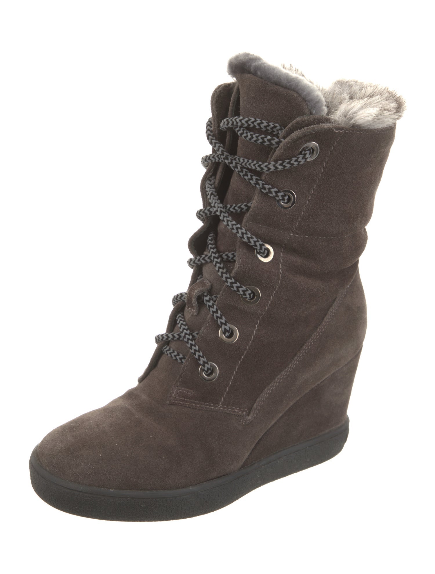 Aquatalia Suede Fur Trim Lace-Up Boots