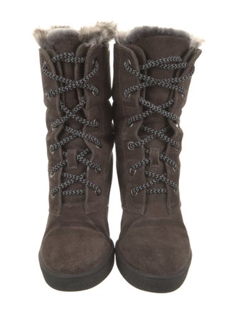 Aquatalia Suede Fur Trim Lace-Up Boots