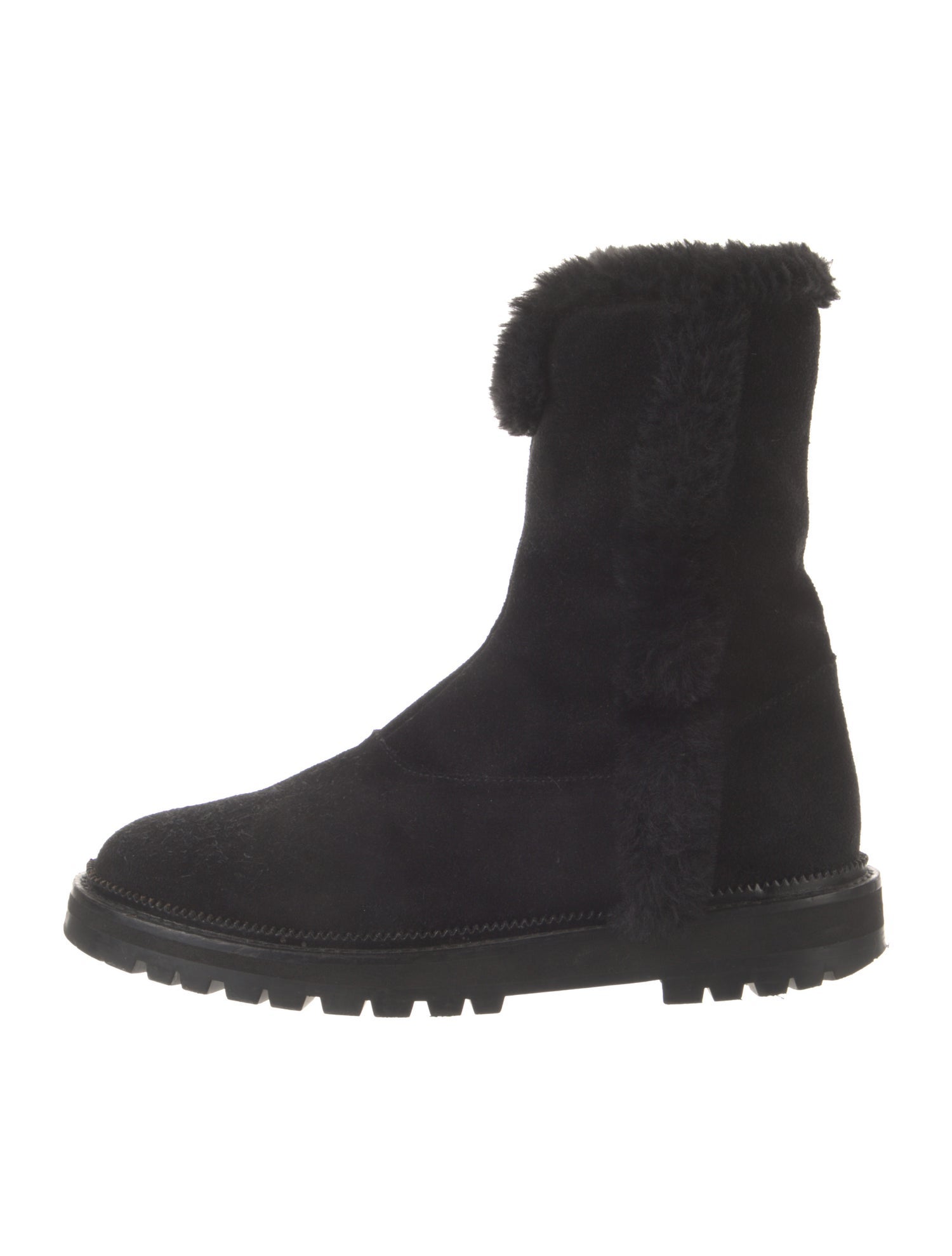 Aquatalia Suede Faux Fur Trim Combat Boots