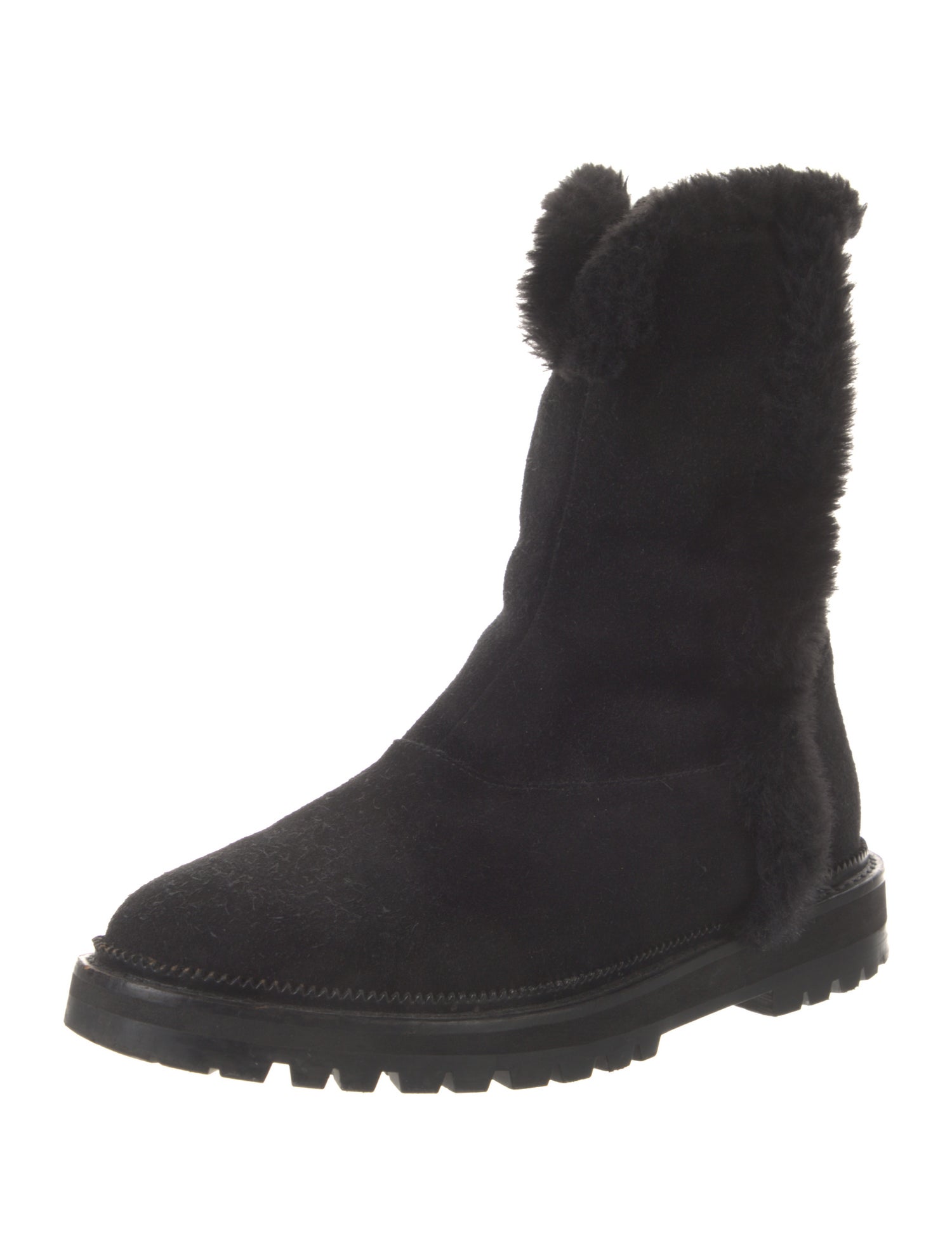 Aquatalia Suede Faux Fur Trim Combat Boots
