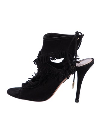 Aquatalia Suede Fringe Trim Accent Slingback Sandals