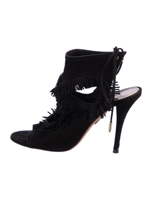 Aquatalia Suede Fringe Trim Accent Slingback Sandals
