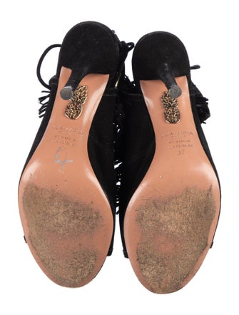 Aquatalia Suede Fringe Trim Accent Slingback Sandals