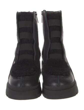 Aquatalia Leather Faux Fur Trim Combat Boots