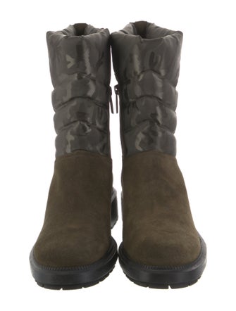 Aquatalia Suede Camouflage Print Moto Boots