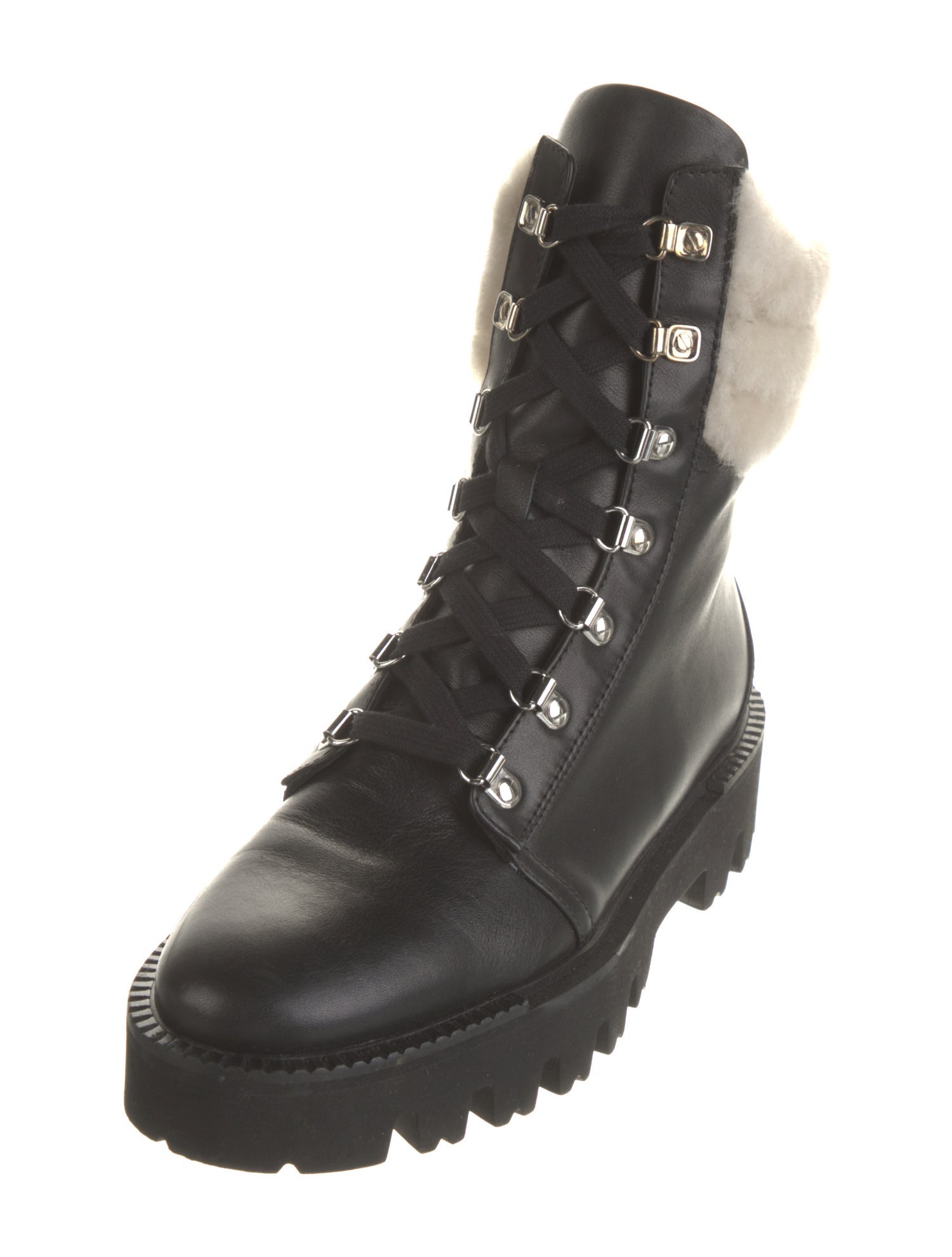 Aquatalia Leather Colorblock Pattern Combat Boots