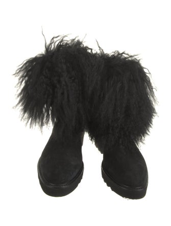 Aquatalia Suede Fur Trim Lace-Up Boots