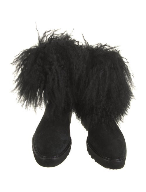 Aquatalia Suede Fur Trim Lace-Up Boots