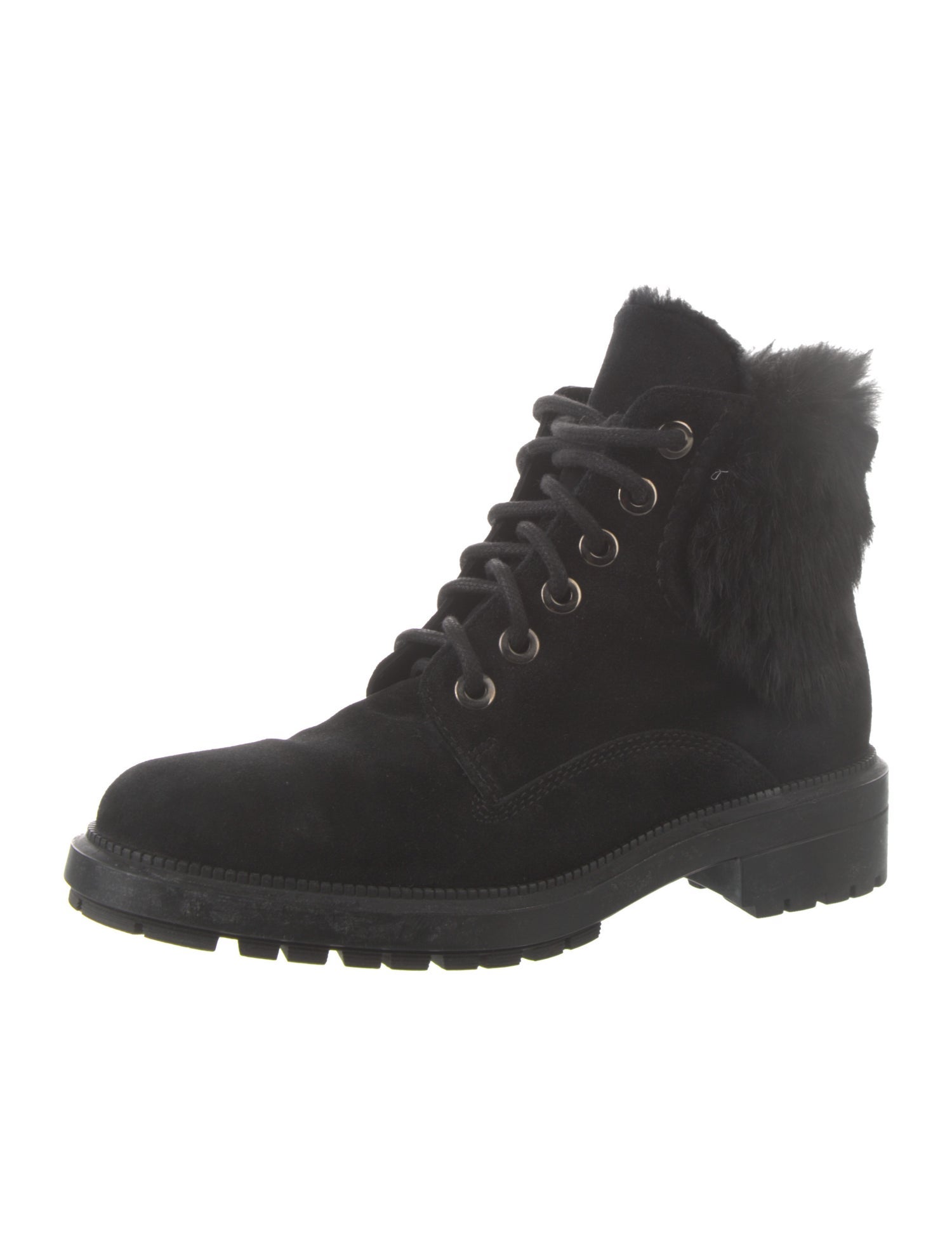 Aquatalia Suede Fur Trim Combat Boots