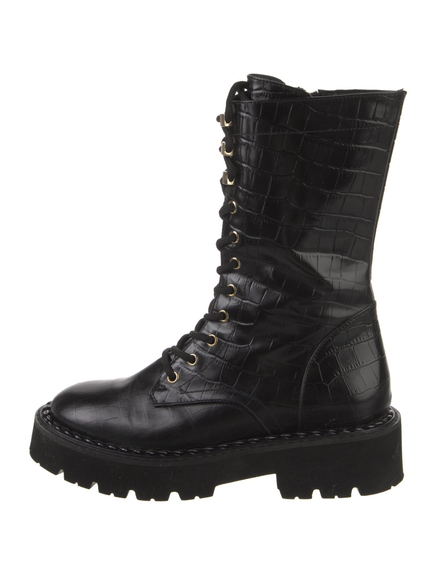 Aquatalia Leather Printed Combat Boots