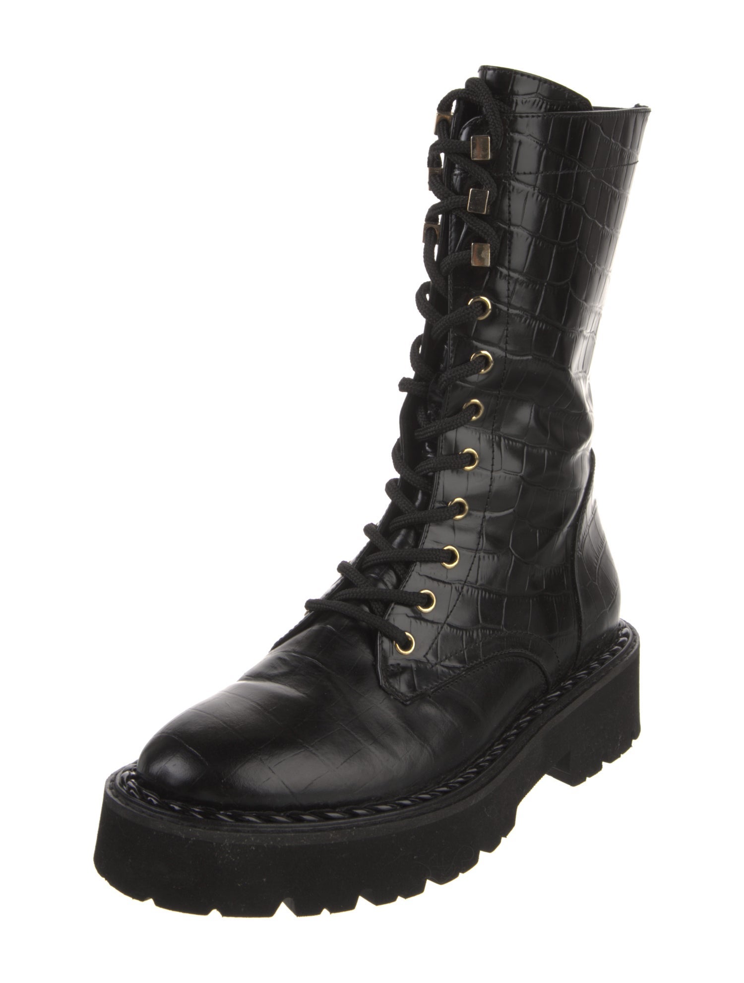 Aquatalia Leather Printed Combat Boots