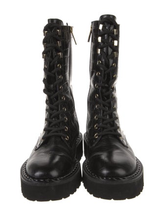 Aquatalia Leather Printed Combat Boots