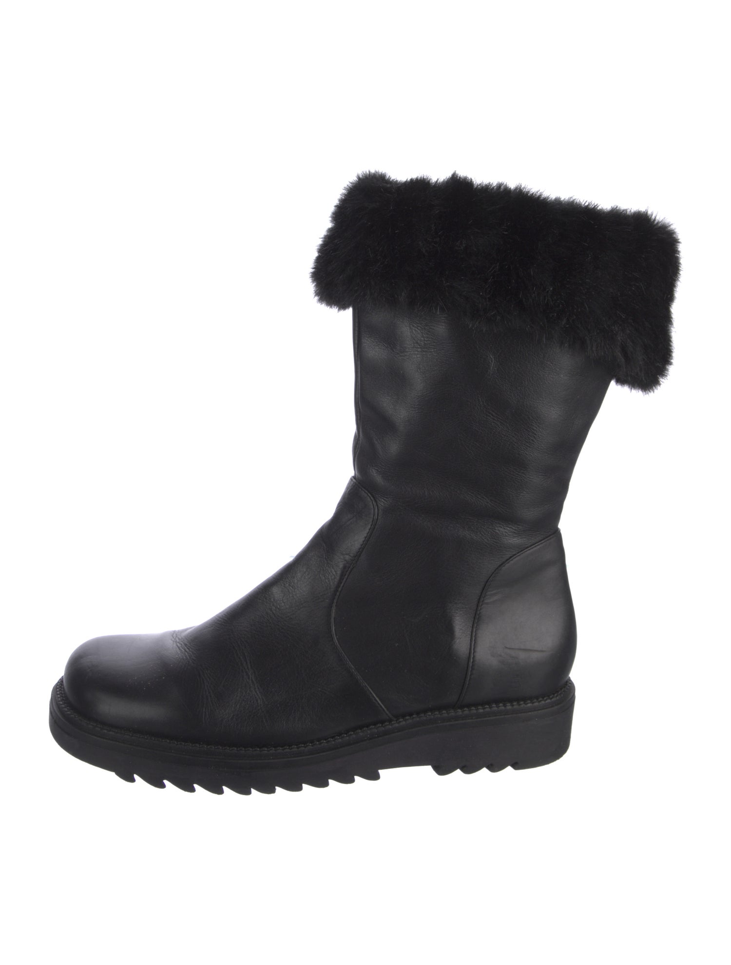Aquatalia Leather Fur Trim Combat Boots