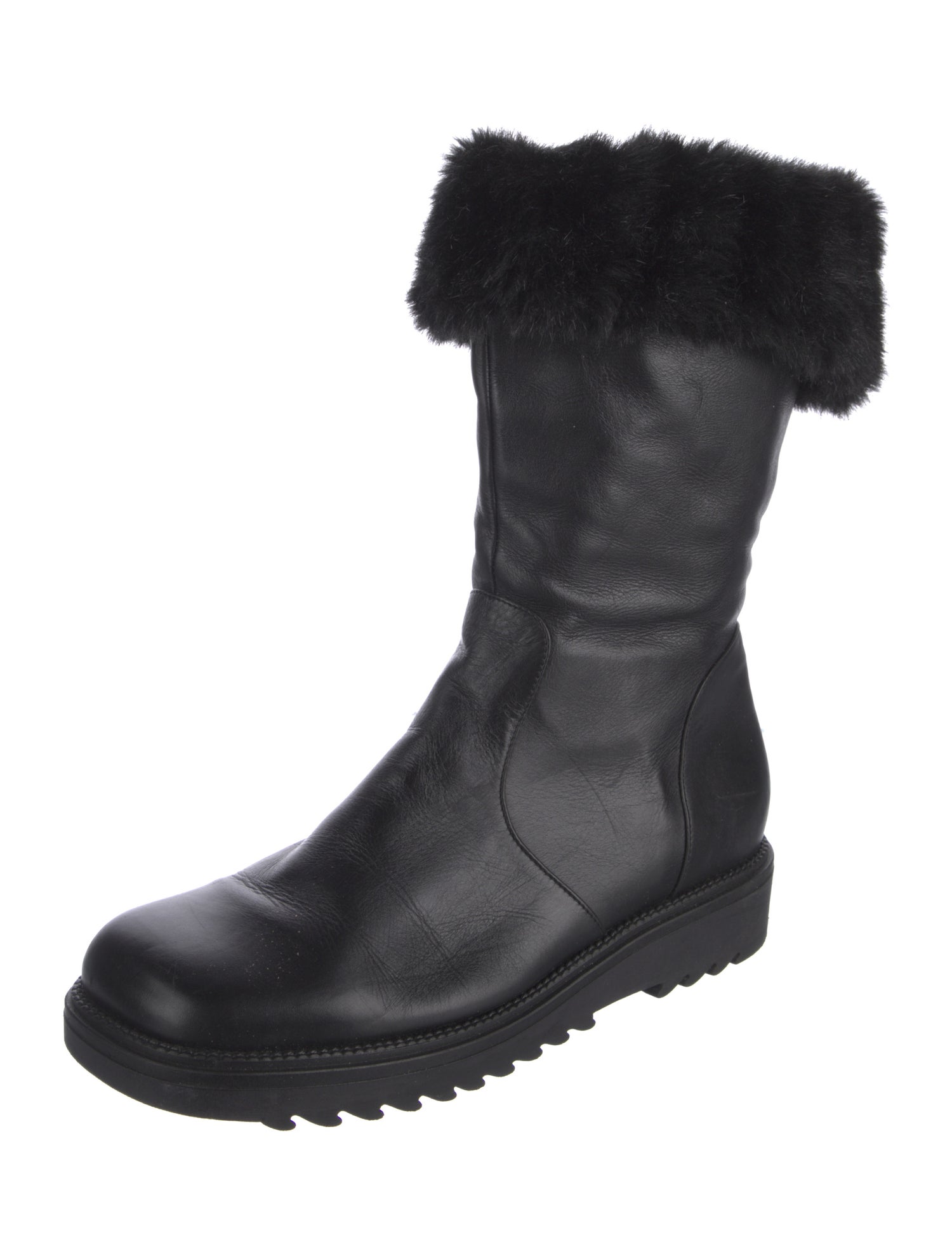 Aquatalia Leather Fur Trim Combat Boots