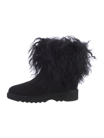 Aquatalia Suede Fur Trim Lace-Up Boots