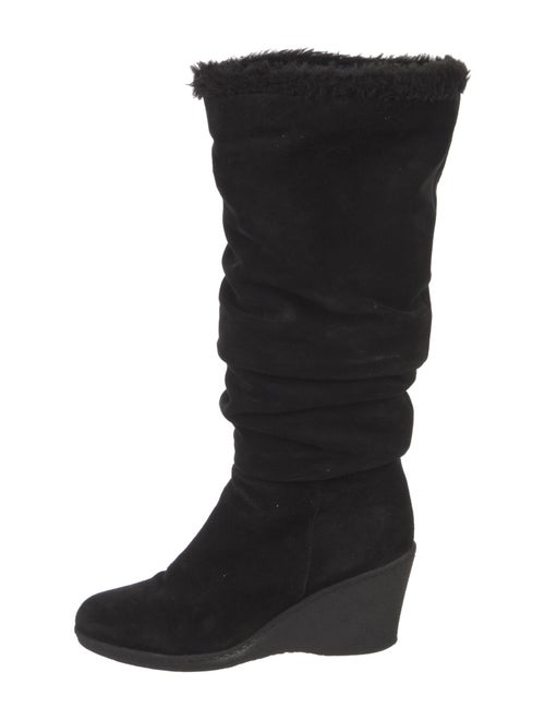 Aquatalia Suede Faux Fur Trim Slouch Boots