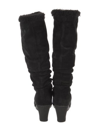 Aquatalia Suede Faux Fur Trim Slouch Boots