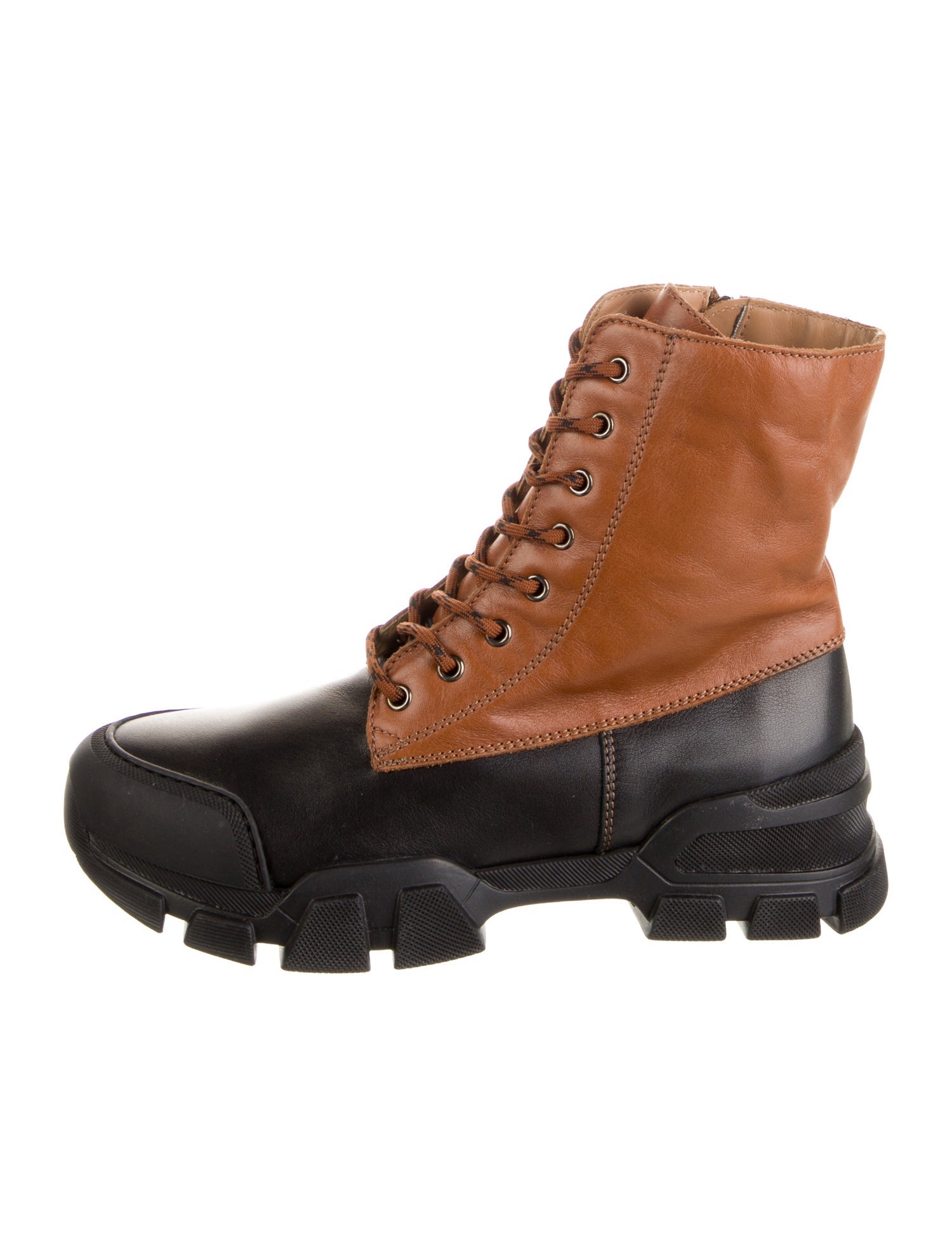 Aquatalia Leather Colorblock Pattern Combat Boots