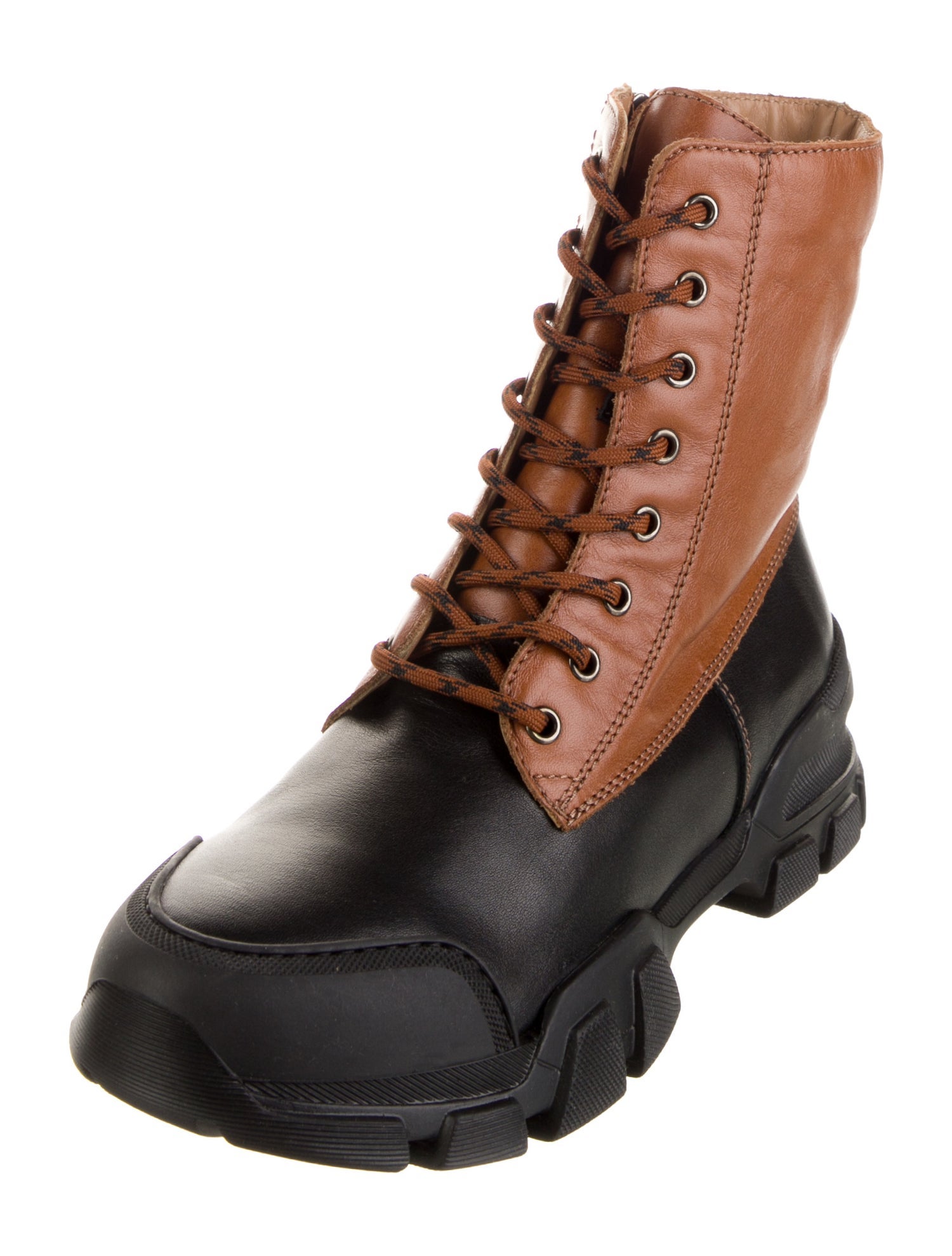 Aquatalia Leather Colorblock Pattern Combat Boots