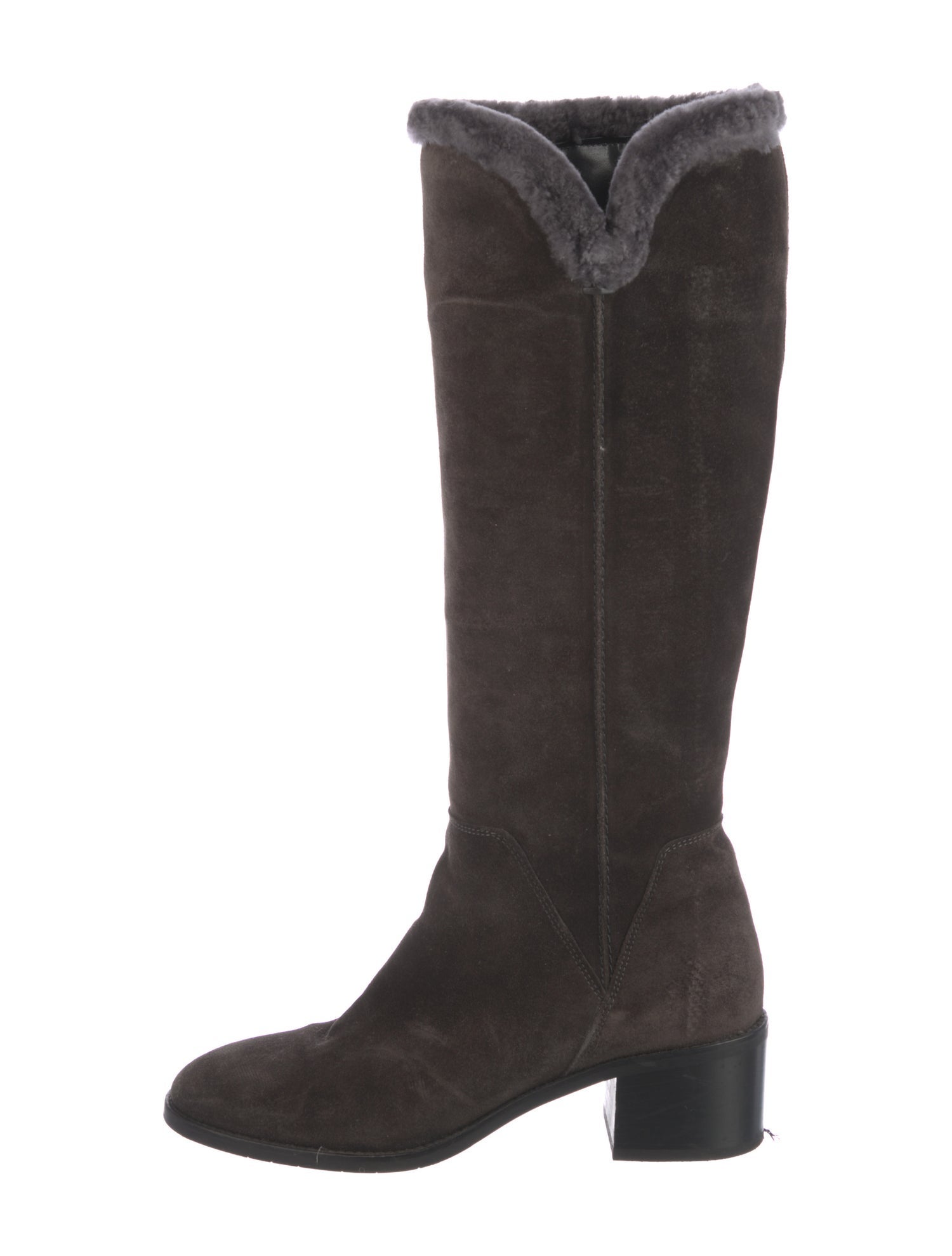 Aquatalia Suede Fur Trim Riding Boots