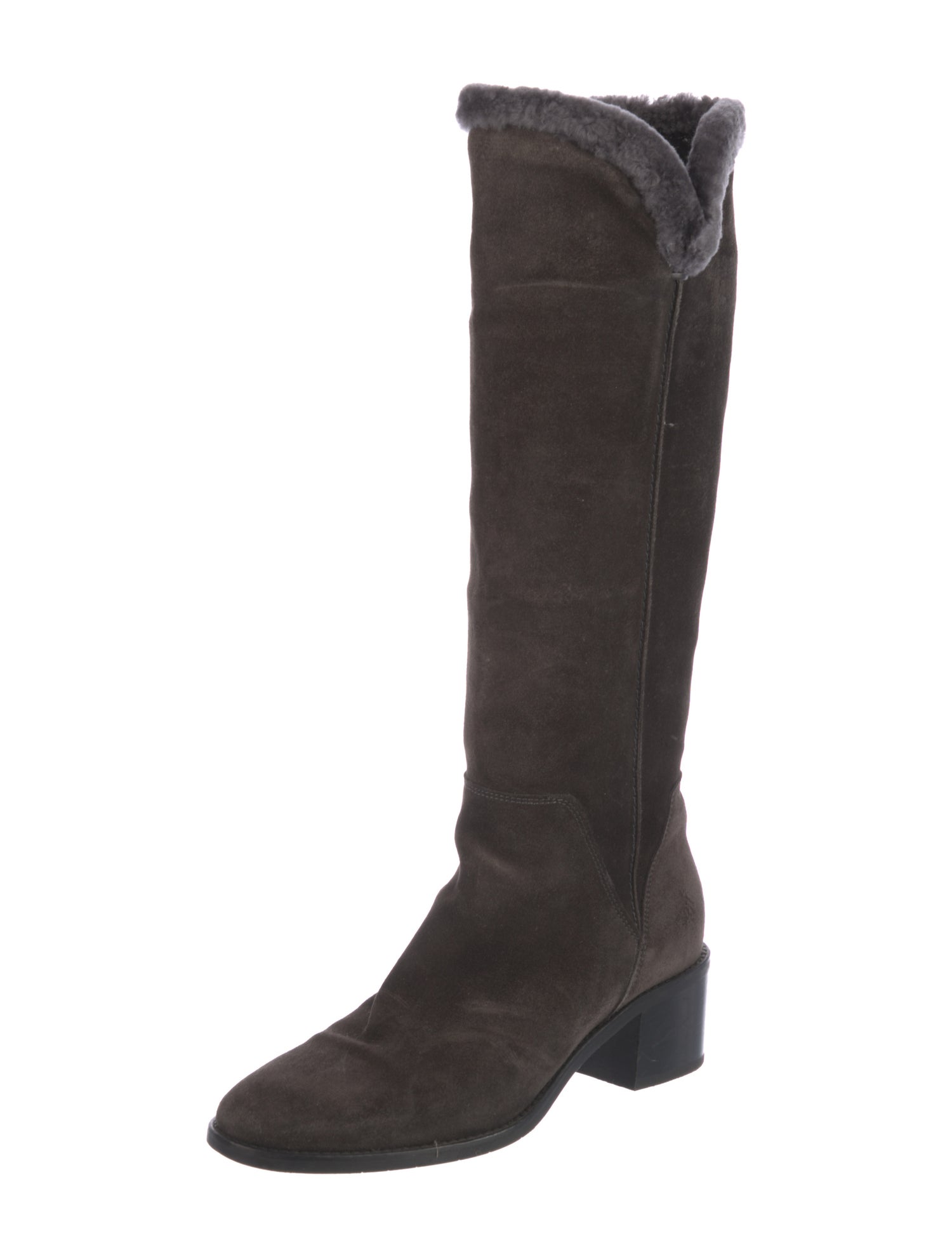 Aquatalia Suede Fur Trim Riding Boots