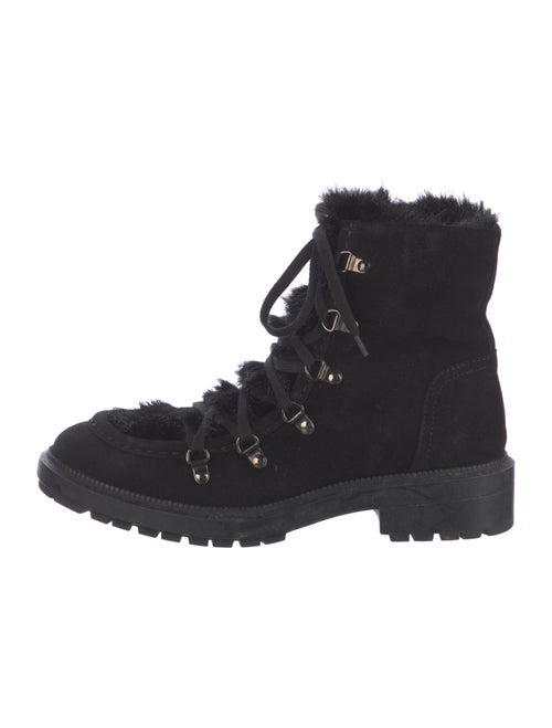 Aquatalia Suede Faux Fur Trim Combat Boots