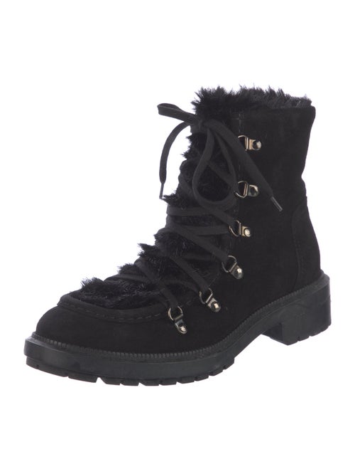 Aquatalia Suede Faux Fur Trim Combat Boots