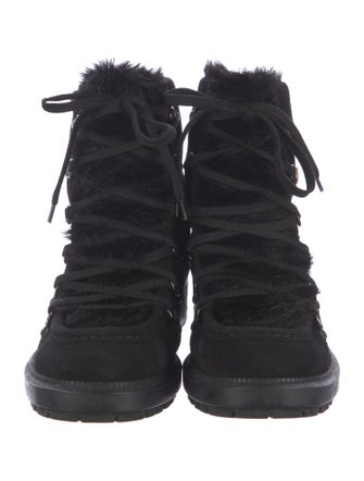 Aquatalia Suede Faux Fur Trim Combat Boots