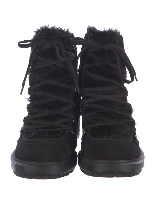 Aquatalia Suede Faux Fur Trim Combat Boots