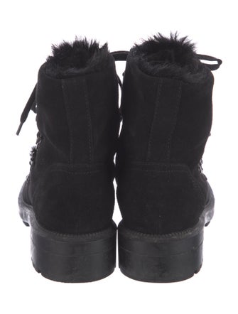Aquatalia Suede Faux Fur Trim Combat Boots