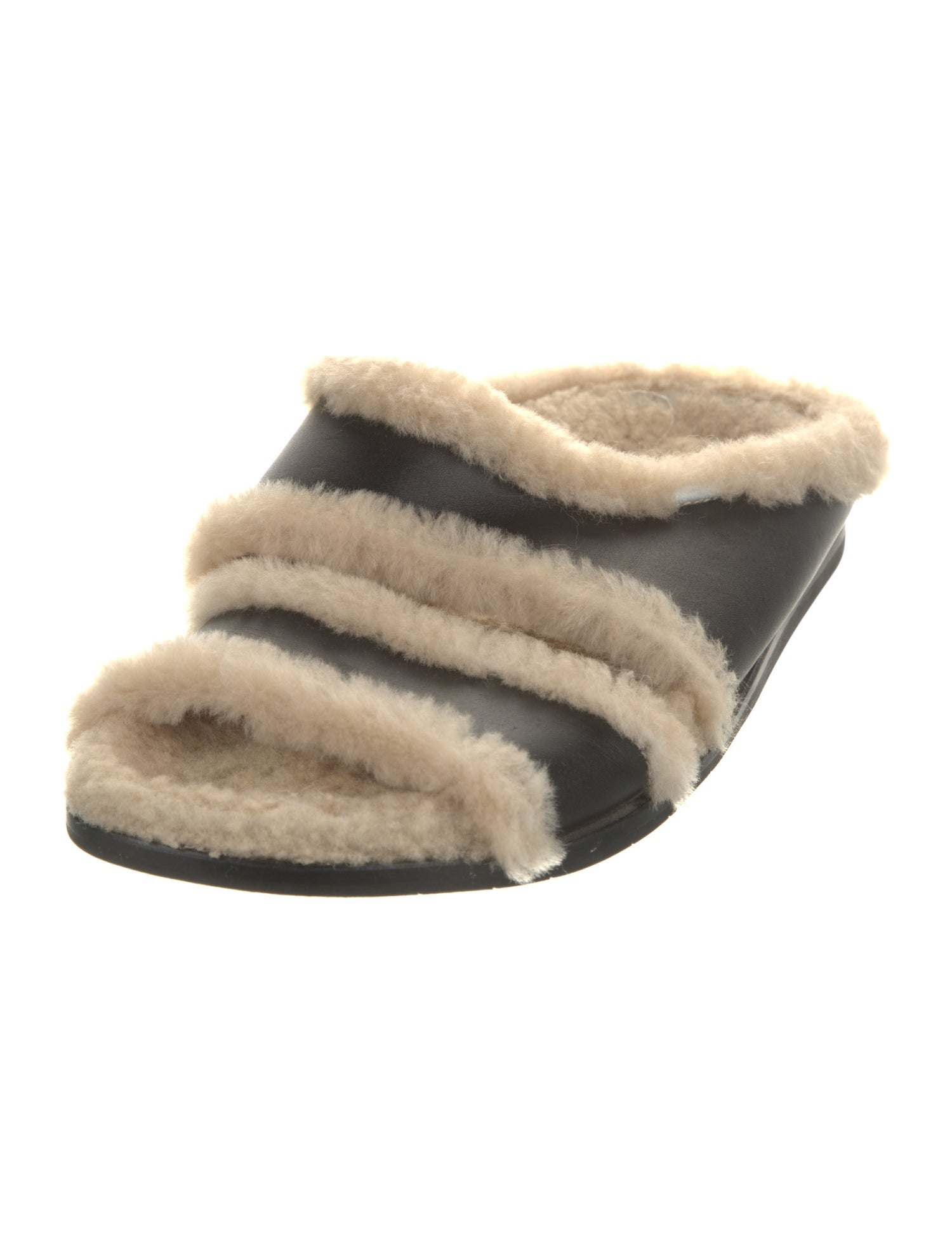 Aquatalia Shearling Leather Trim Embellishment Slides
