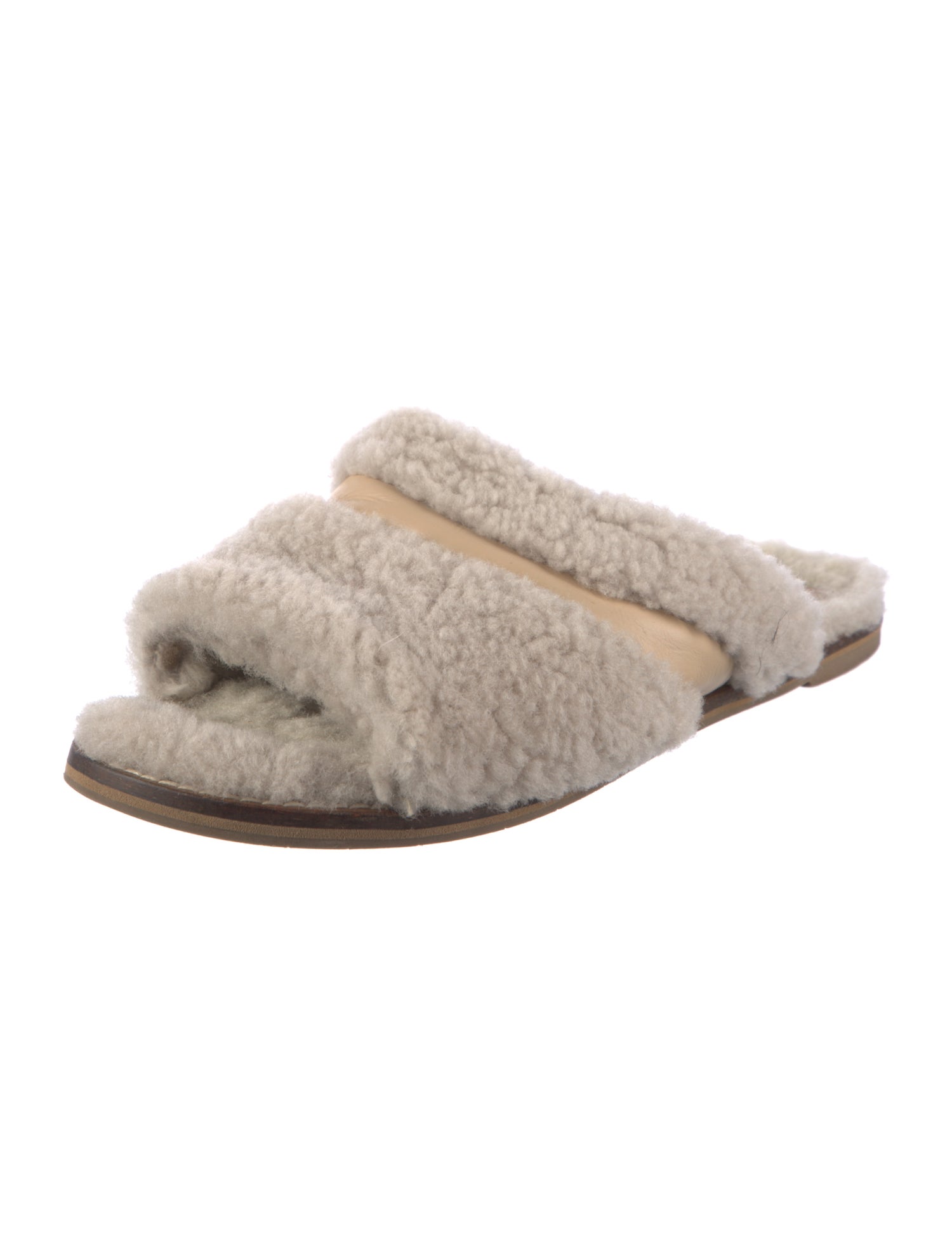 Aquatalia Shearling Leather Trim Embellishment Slides