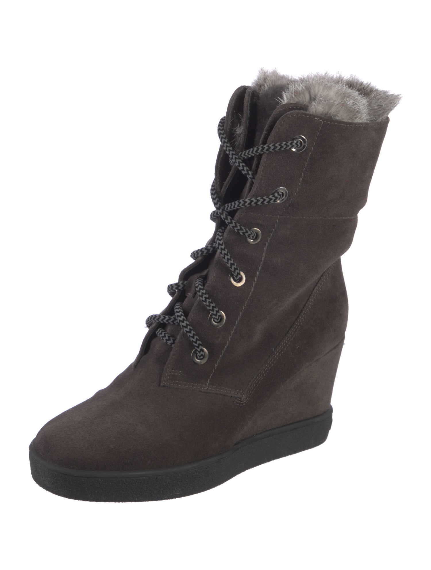 Aquatalia Suede Fur Trim Lace-Up Boots
