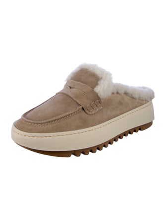 Aquatalia Suede Fur Trim Slippers