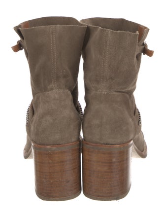 Aquatalia Suede Chain-Link Accents Moto Boots