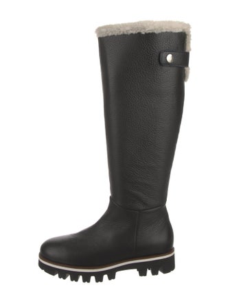 Aquatalia Leather Fur Trim Riding Boots