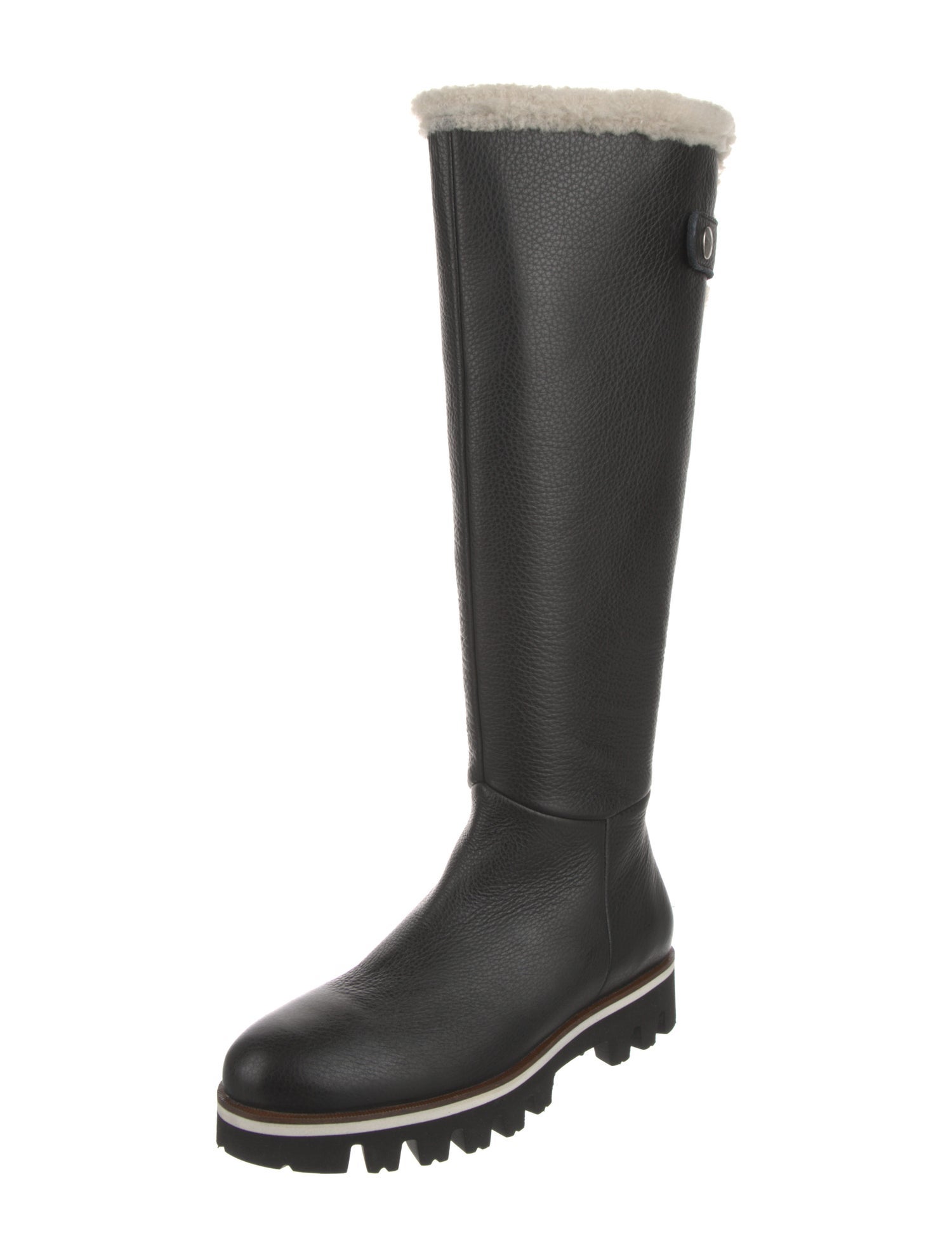 Aquatalia Leather Fur Trim Riding Boots