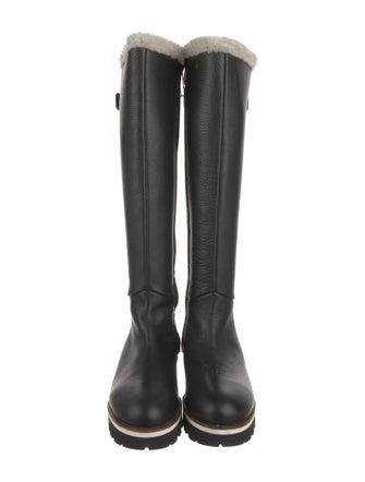 Aquatalia Leather Fur Trim Riding Boots