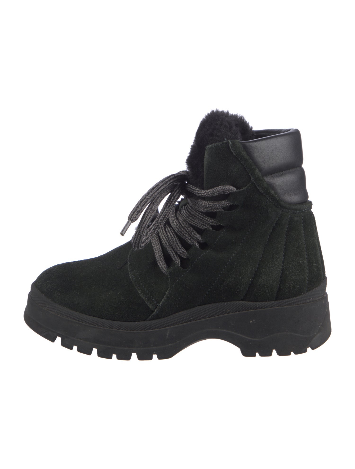 Aquatalia Suede Fur Trim Combat Boots