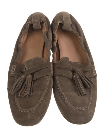 Aquatalia Suede Fringe Trim Accent Mules