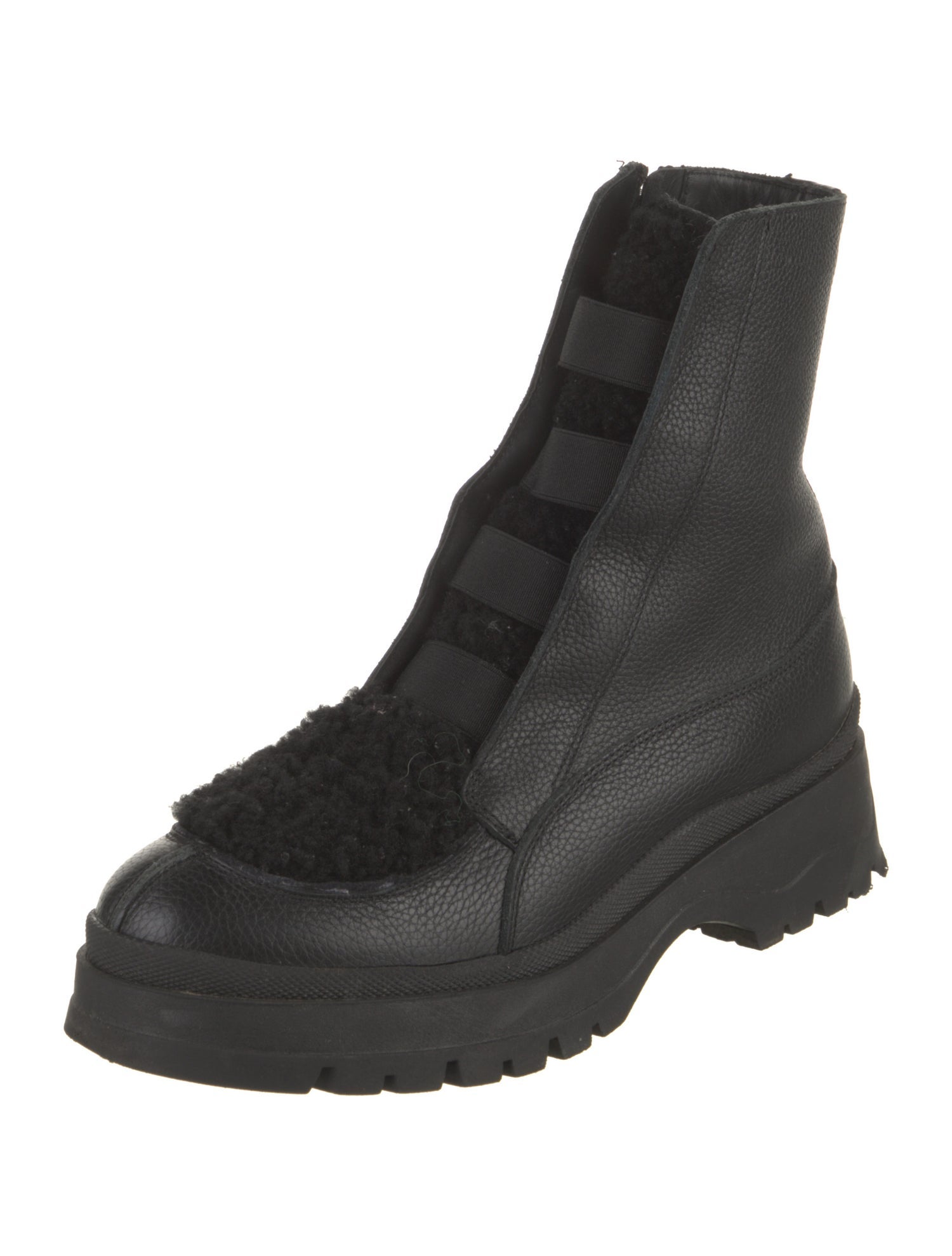 Aquatalia Leather Faux Fur Trim Combat Boots