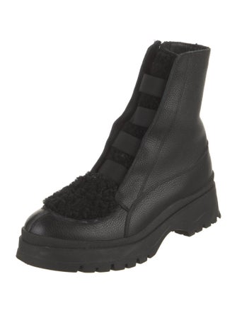 Aquatalia Leather Faux Fur Trim Combat Boots