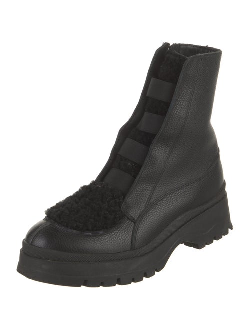 Aquatalia Leather Faux Fur Trim Combat Boots