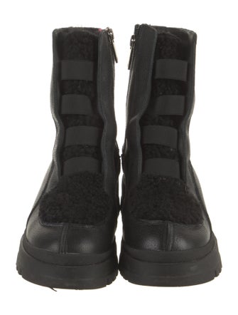 Aquatalia Leather Faux Fur Trim Combat Boots