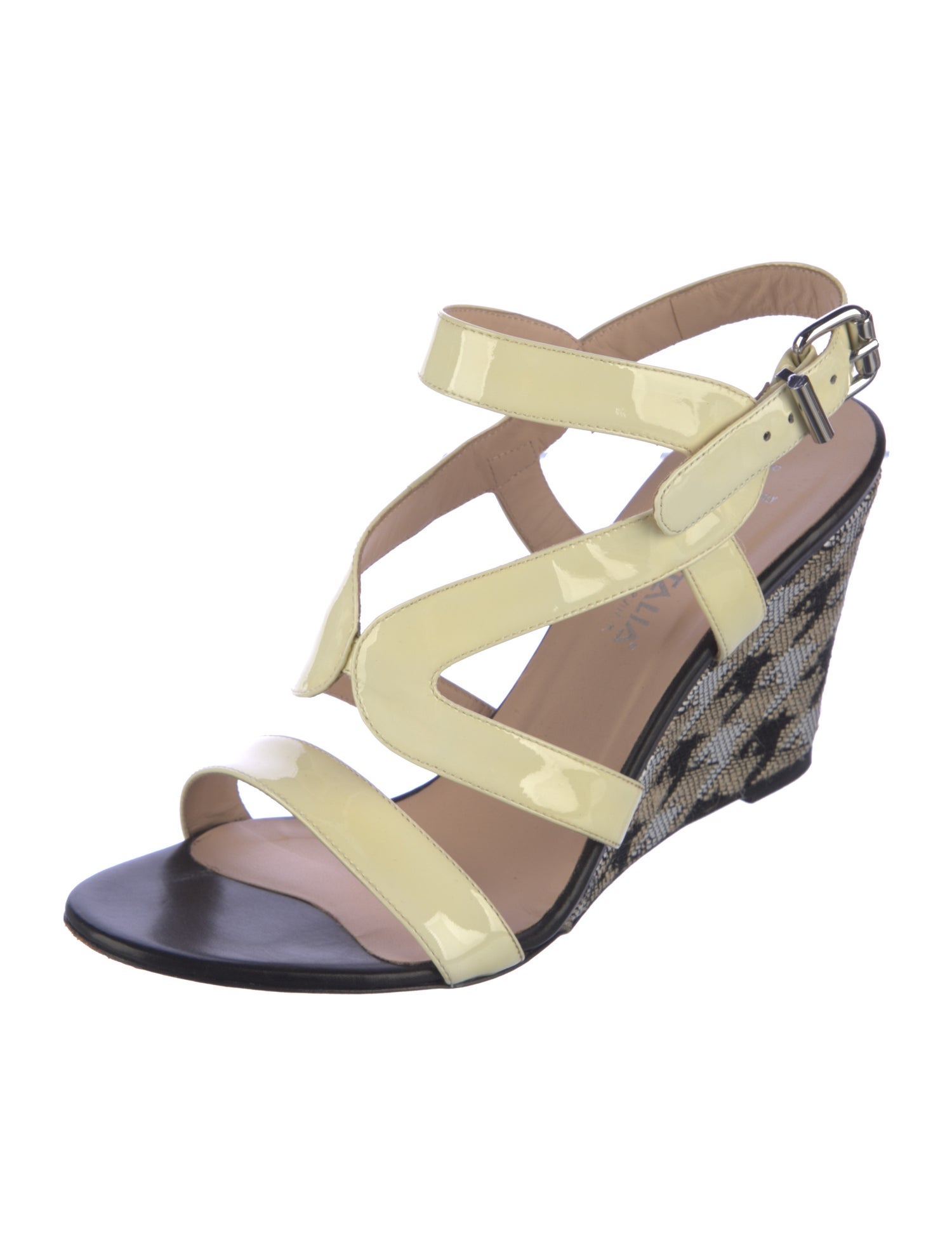 Aquatalia Patent Leather Printed Slingback Sandals